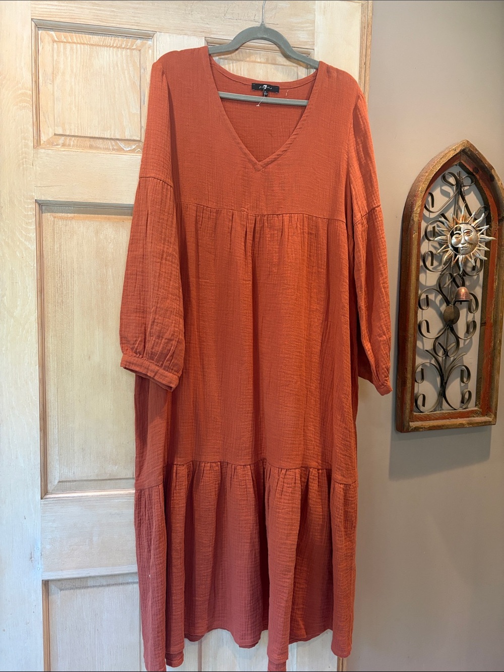 7 For All Mankind Terra Cotta 100% Cotton Tiered Maxi Dress Size L